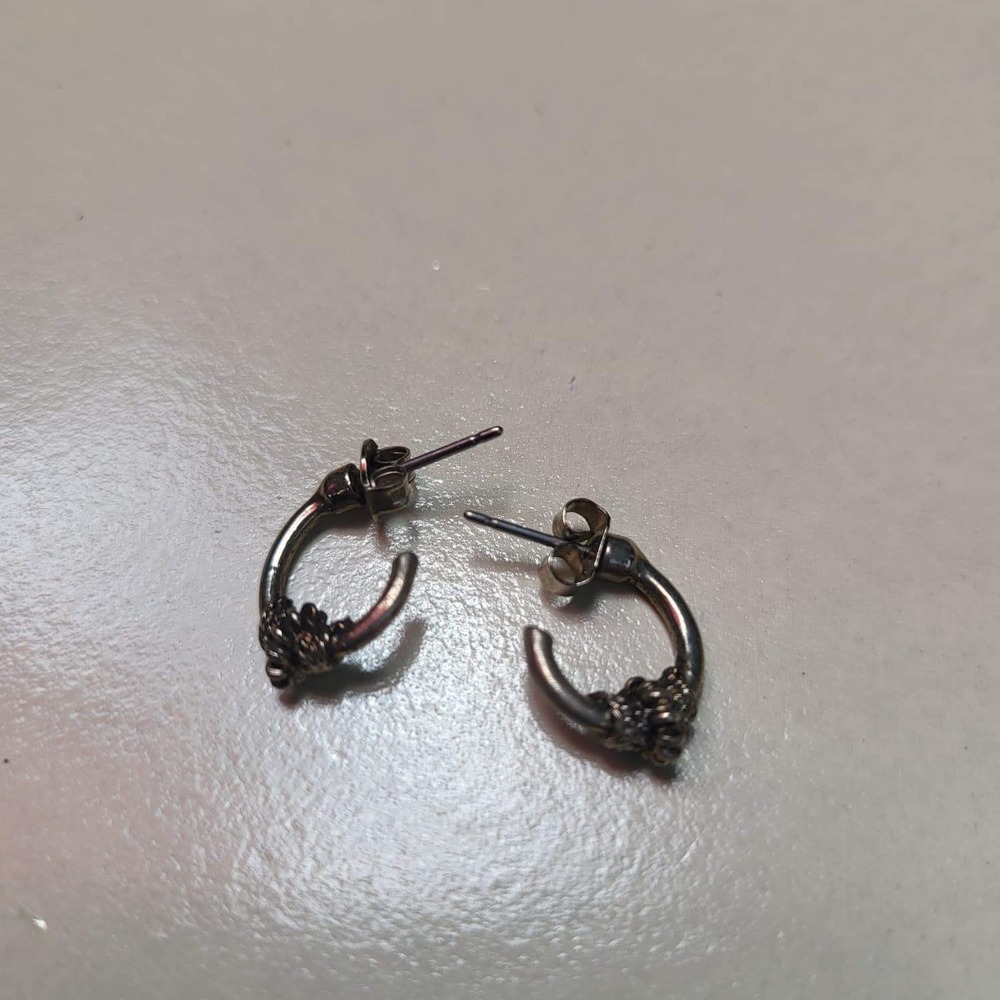 925 Sterling Silver Knotted Hoop Earrings Vintage Bali Style Antiqued